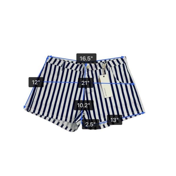 Cotton On Womens Blue & White Striped Cotton Blend High-Rise Casual Shorts Sz 10