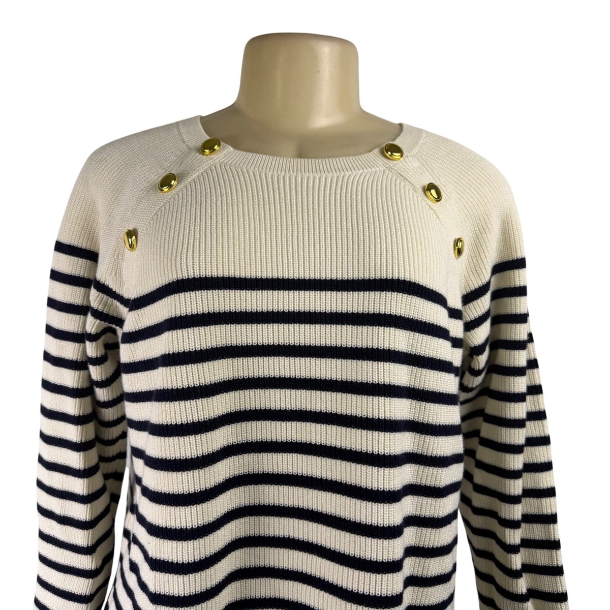Talbots Womens White & Navy Cotton Striped Buttoned Sweater Plus Size 1X EUC