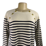 Talbots Womens White & Navy Cotton Striped Buttoned Sweater Plus Size 1X EUC
