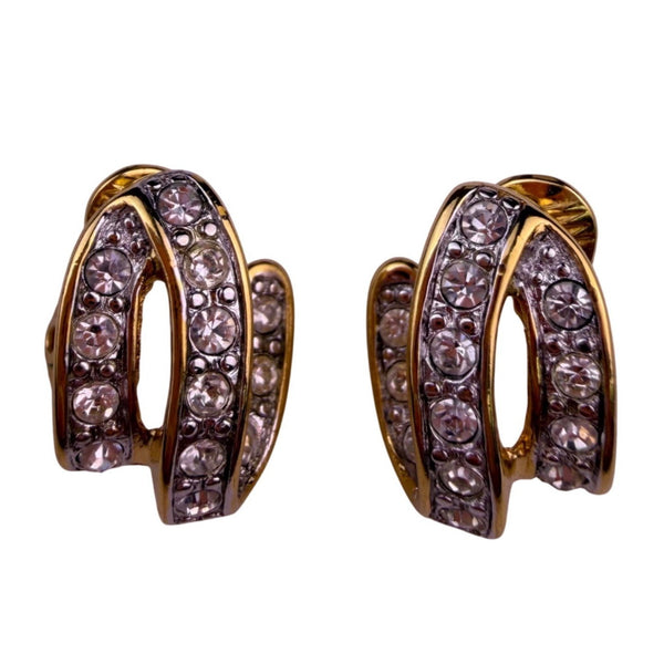 Monet Womens Gold Tone Rhinestone Clip-On Earrings Vintage Jewelry
