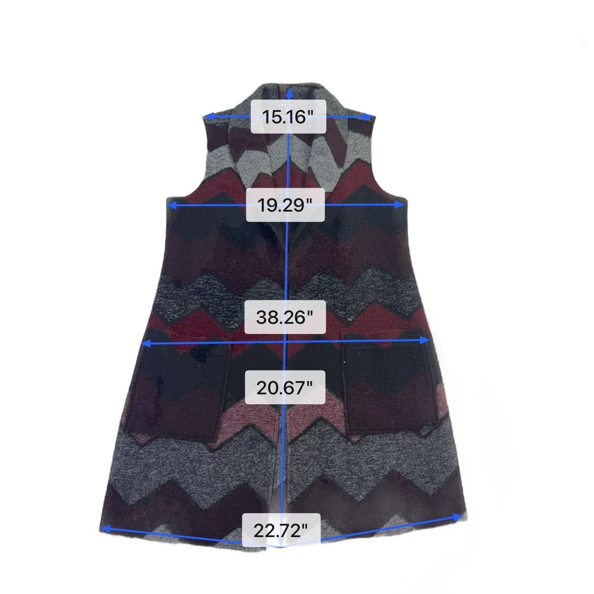 Tribal Womens Multicolor Wool Blend Sleeveless Chevron Vest  Chic Pattern Sz P/S
