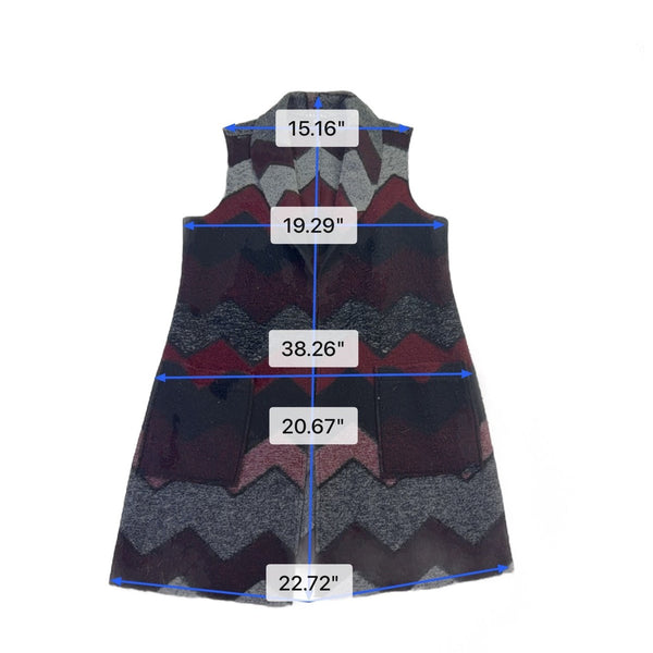 Tribal Womens Multicolor Wool Blend Sleeveless Chevron Vest  Chic Pattern Sz P/S