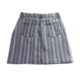 Loft Women Blue/White  Striped Denim Skirt Button Closure Size 4 