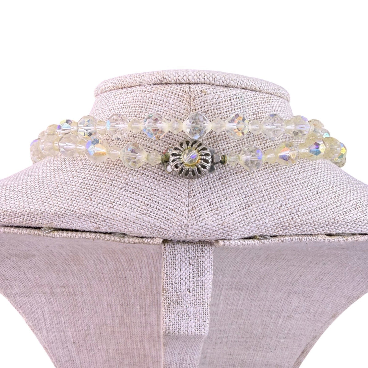 Vintage Womens Clear Crystal Necklace Faceted Beads Two-Strand