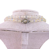 Vintage Womens Clear Crystal Necklace Faceted Beads Two-Strand