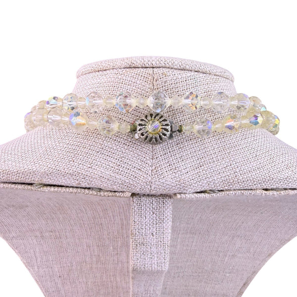 Vintage Womens Clear Crystal Necklace Faceted Beads Two-Strand