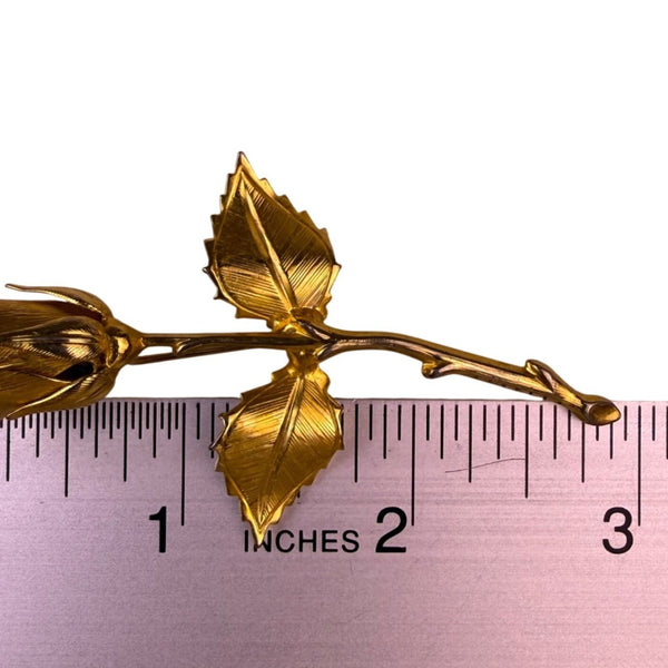 Vintage Unknown Gold Tone Metal Rose Brooch Pin Elegant Floral Design