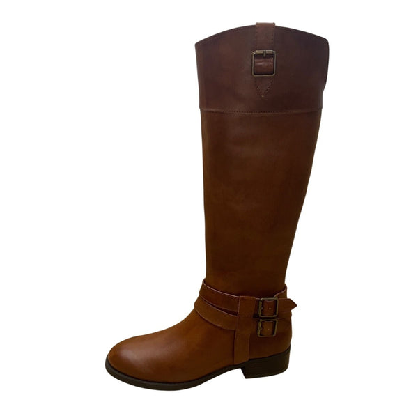 INC Women’s Cognac Brown Leather Knee High Fahnee Riding Boots Size 7M