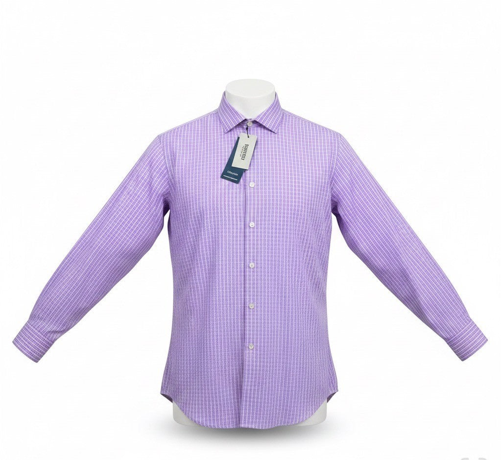 Kenneth Cole Reaction Mens Lavender Cotton Flex Slim Fit Long Sleeve Dress Shirt