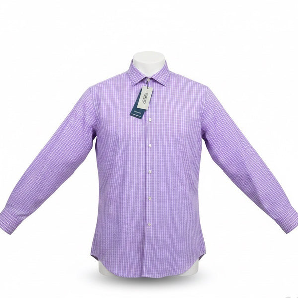 Kenneth Cole Reaction Mens Lavender Cotton Flex Slim Fit Long Sleeve Dress Shirt