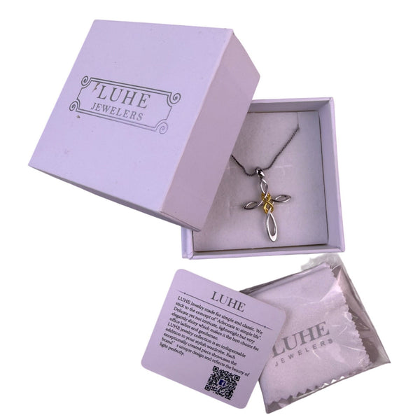 Luhe Women Silver Tone Sterling Silver Cross Pendant Necklace Adjustable Chain