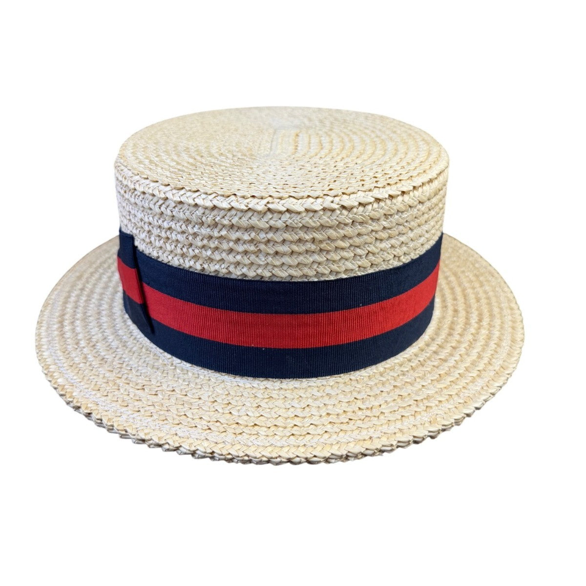 Ponte Rialto Mens Natural Straw Boater Hat Italian-Made Black & Red Ribbon Band