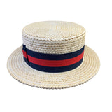 Ponte Rialto Mens Natural Straw Boater Hat Italian-Made Black & Red Ribbon Band