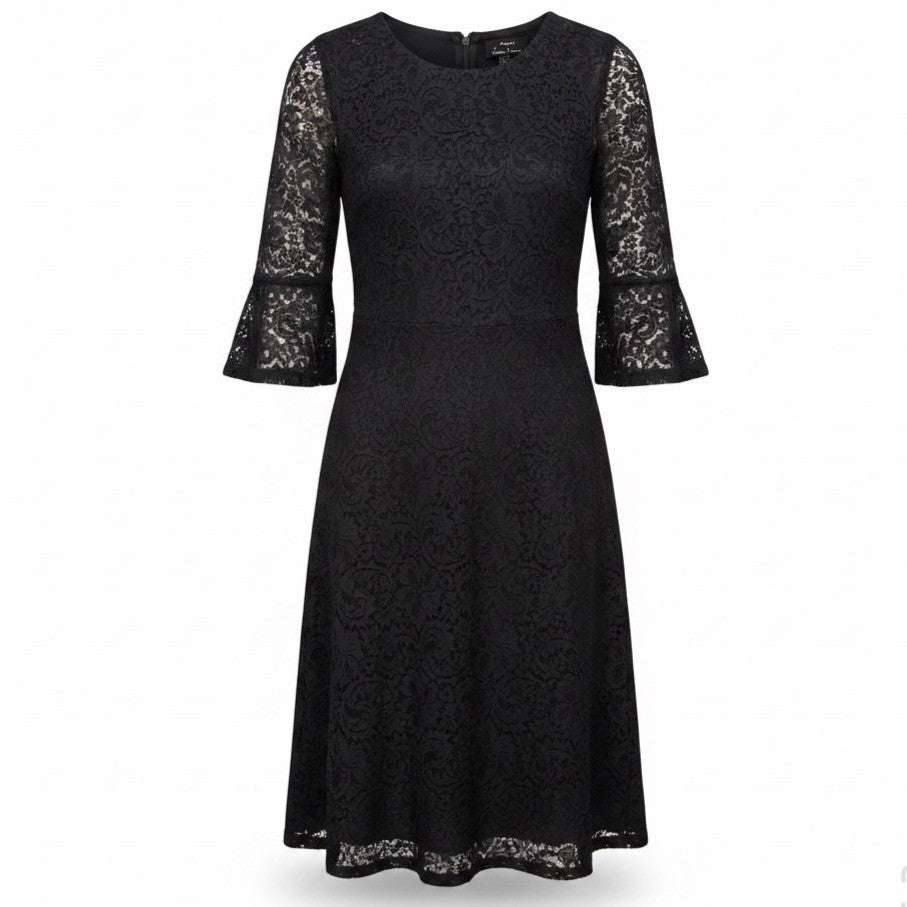 Dennis by Dennis Blanco  Women Black Lace Bell-Sleeve A-Line Dress Size 16