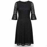 Dennis by Dennis Blanco  Women Black Lace Bell-Sleeve A-Line Dress Size 16