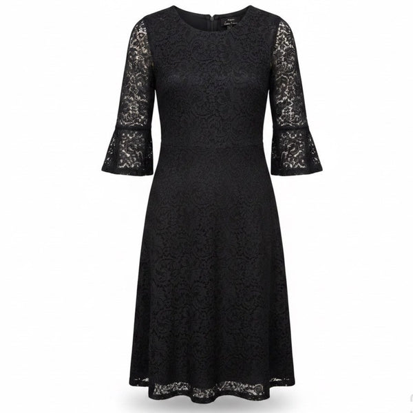 Dennis by Dennis Blanco  Women Black Lace Bell-Sleeve A-Line Dress Size 16