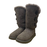 UGG Women’s Gray Suede Shearling-Lined Warm Button-Up Tall Boots Size 6