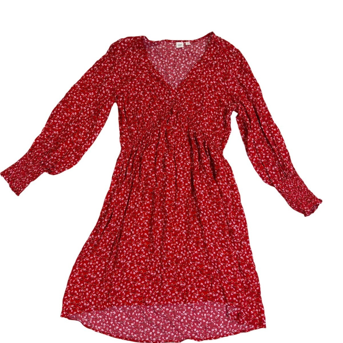 Gap Womens Red Floral V-Neck Long Sleeve Midi Dress Size S