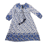 R. Vivimos Womens Blue/White Boho Floral Maxi Dress W/ Long Sleeves Size M