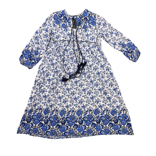 R. Vivimos Womens Blue/White Boho Floral Maxi Dress W/ Long Sleeves Size M