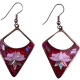 Vintage Alpaca Womens Red Floral Inlaid Dangle Earrings Mother Of Pearl