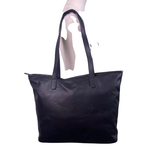 Jack Georges Women’s Black Leather Dual Shoulder Zip Closure Straps Tote Bag