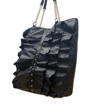 DSW Women’s Black Faux Leather Ruffle With Chain Straps Tote Bag