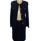 Vintage Black Bouclé Skirt Suit With Gold Button Details