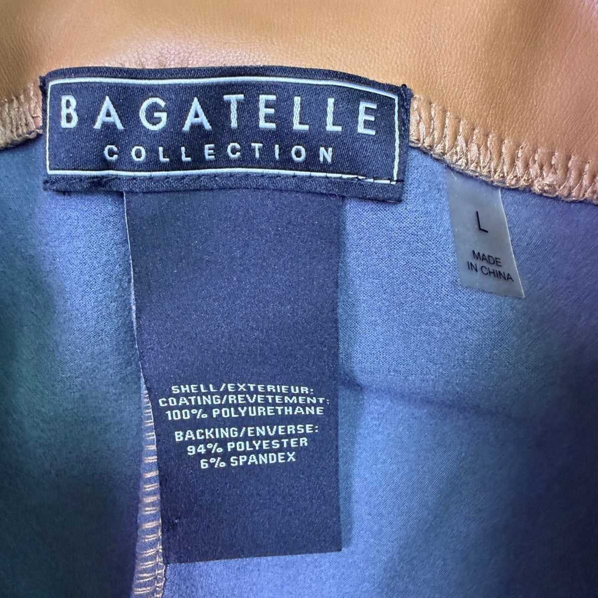 Bagatelle Womens Camel Faux Leather High-Waist Stretch Leggings Size L