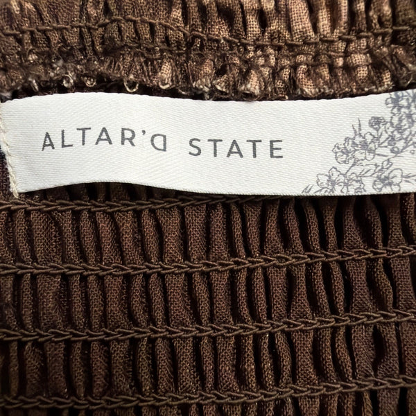 Altard State Womens Brown Cotton Floral Print Long Sleeve Tiered Mini Dress Sz M