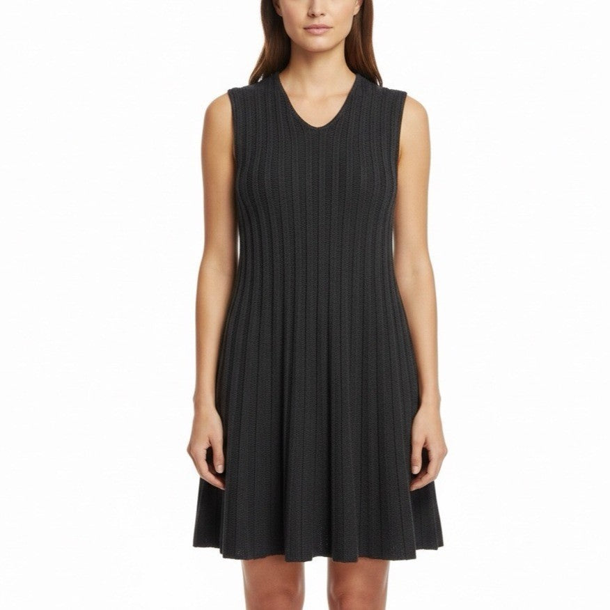 Pomander Place Womens Black Ribbed Knit Sleeveless Dress Sz L - New