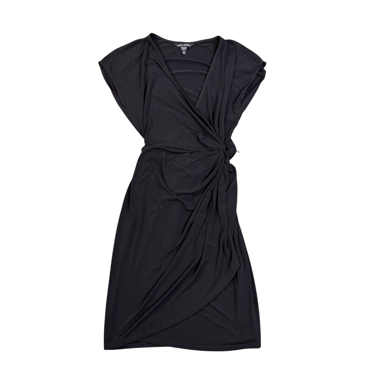 Maggy London Womens Black Wrap Dress Elegant Ruched V-Neckline Size 12