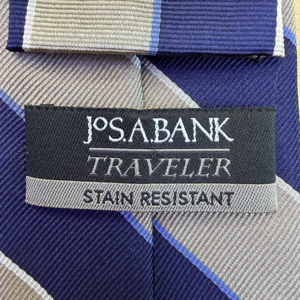 Jos A Bank Mens Blue & Gray 100% Silk Striped Tie Stain Resistant Made In China