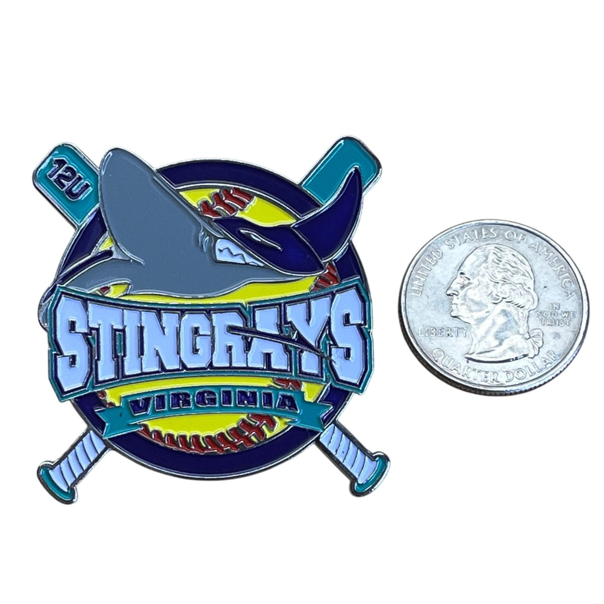 Stingrays Virginia 12U Softball Trading Pin With Shark & Crossed Bats Design