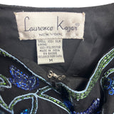 Laurence Kazar Womens Black & Blue Silk Beaded Floral Jacket Elegant Size M