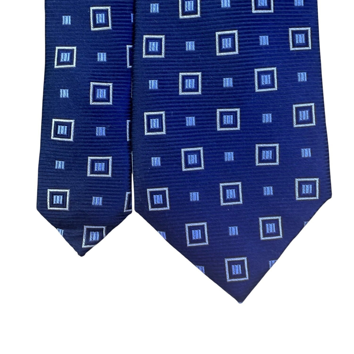 Jos A Bank Mens Blue 100% Silk Necktie Stain Resistant Traveler Geometric Patter