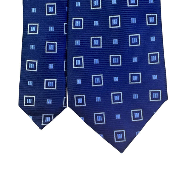 Jos A Bank Mens Blue 100% Silk Necktie Stain Resistant Traveler Geometric Patter