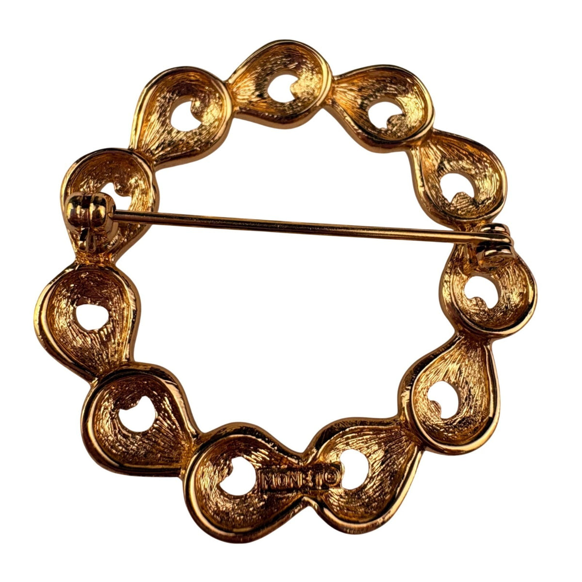 Monet Gold Tone Textured Pin Brooch Circular Chain-Inspired Design