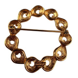 Monet Gold Tone Textured Pin Brooch Circular Chain-Inspired Design