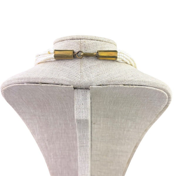 Vintage Shell & Brass Womens Necklace Bear Pendant Multi Strand Unique