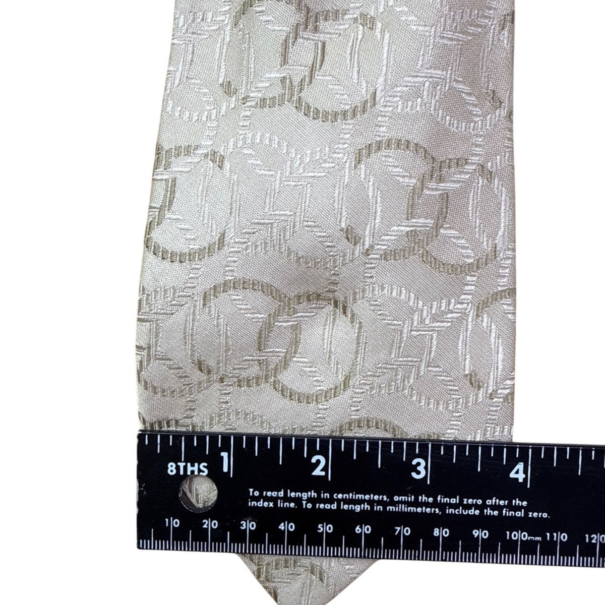 Mens Beige 100% Silk Tie Geometric Pattern Made In Italy