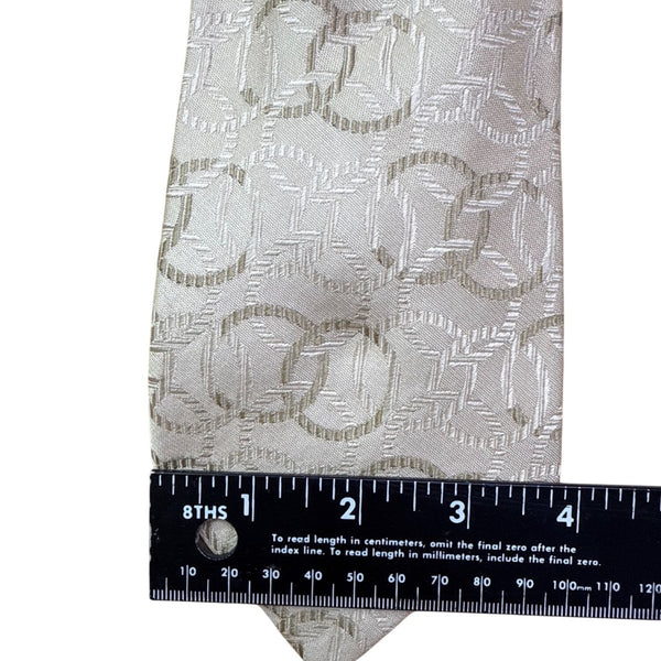 Mens Beige 100% Silk Tie Geometric Pattern Made In Italy