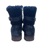UGG Womens Black Suede Shearling Buckled Mid-Calf Winter Boots Size 7