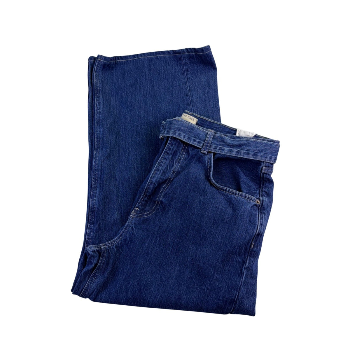 We The Free Womens Blue Cotton Belted High-Waisted Wide-Leg Denim Jeans Size 30