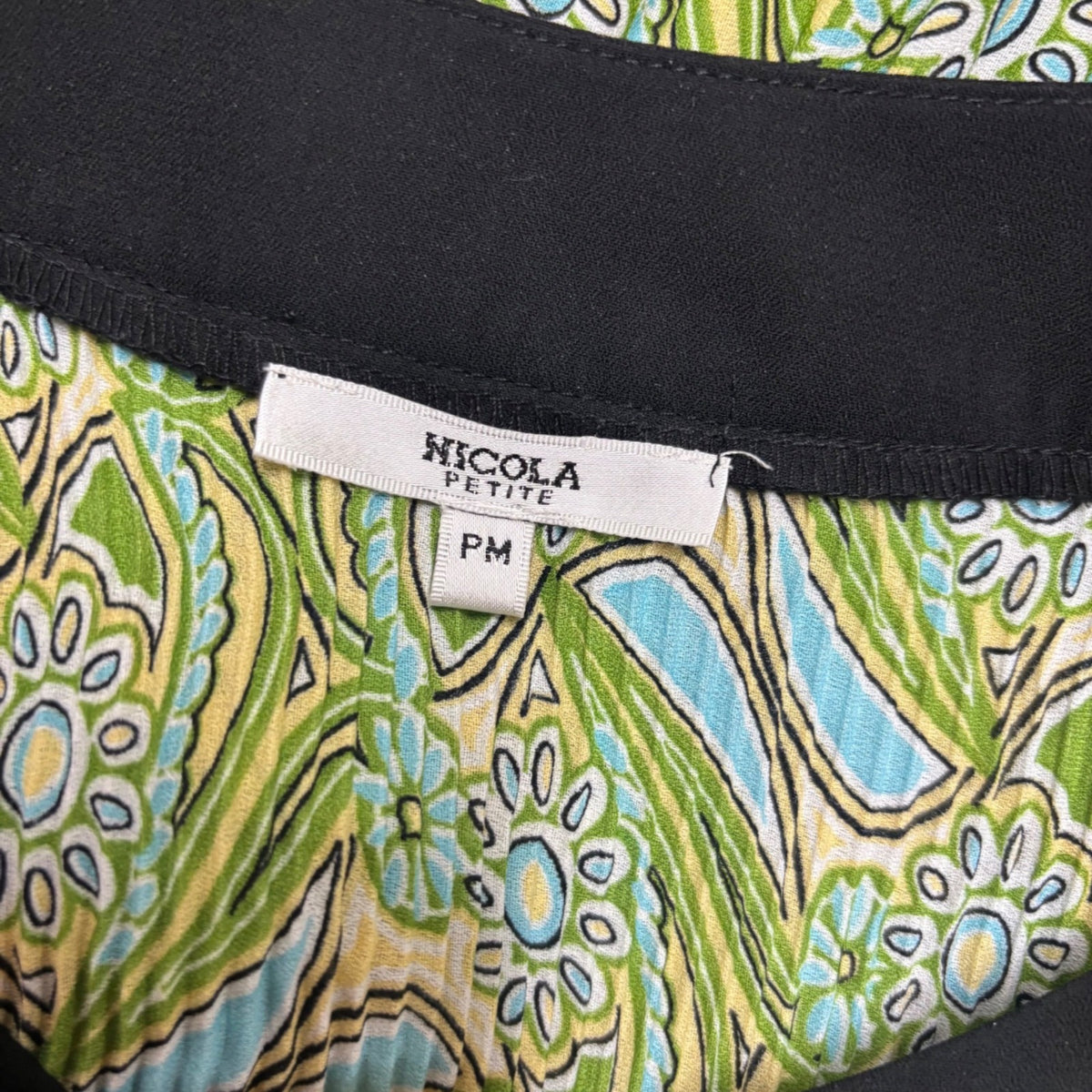 Nicola Womens Green/Blue Keyhole-Neck Boho Tunic With Bell Sleeves Sz P/M