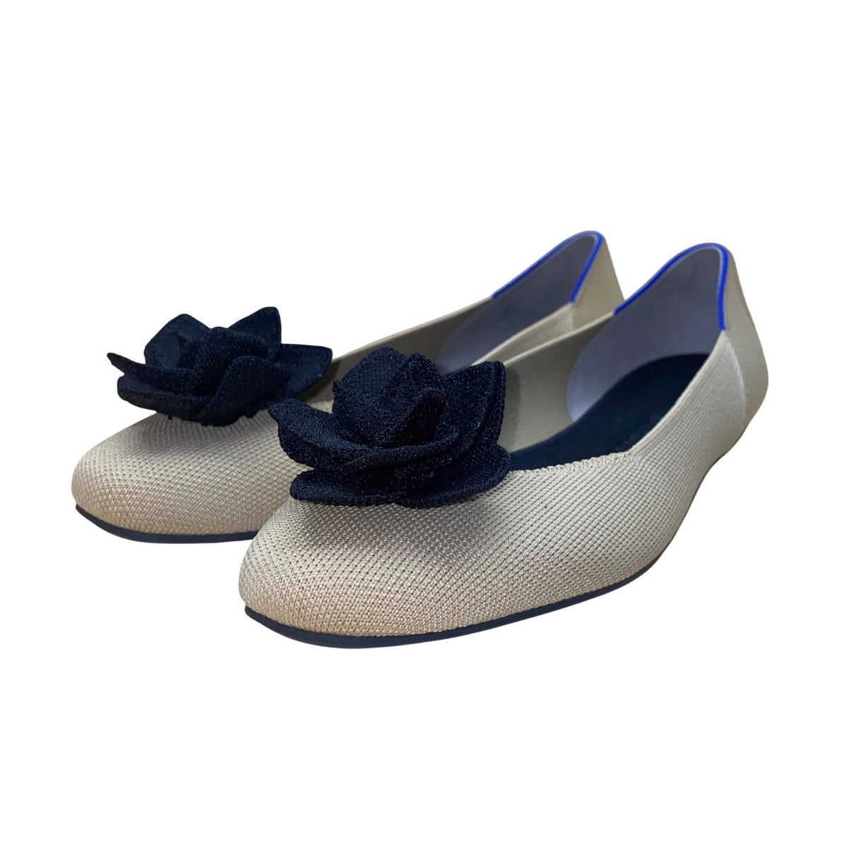 Rothys Women’s Beige & Black Knit Flower Ballet Flats Size 11.5