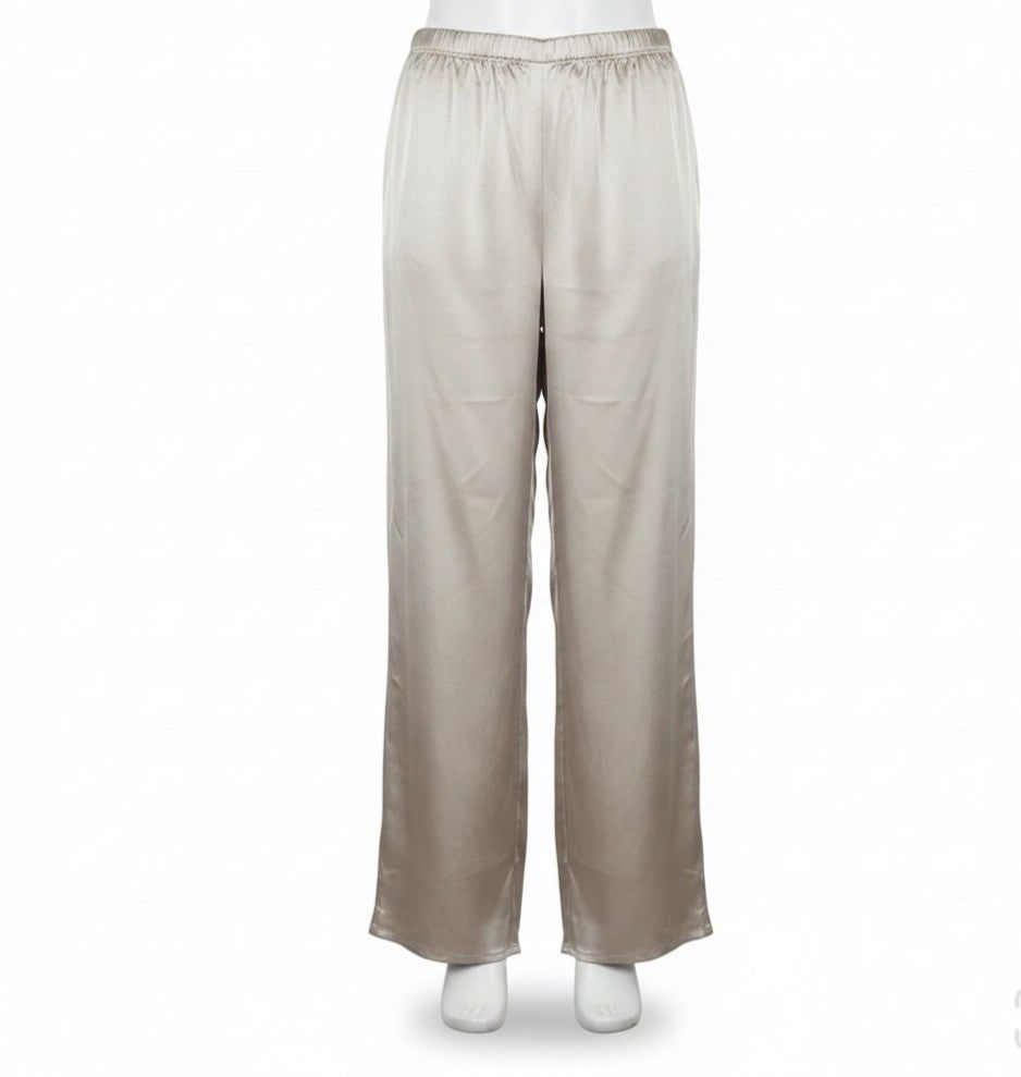 Antonelli Womens Beige Silk Blend Elastic Waist Wide Leg Pants Size 10