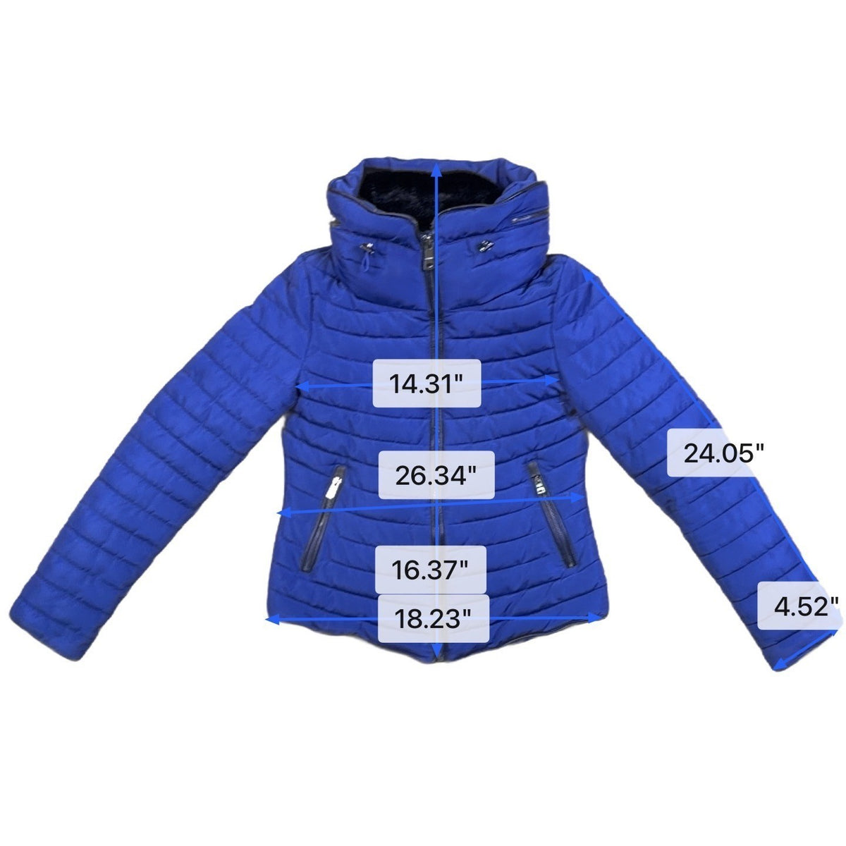 Zara Basic Womens Blue Quilted Winter Puffer Jacket W/ Zippered Pockets Size S