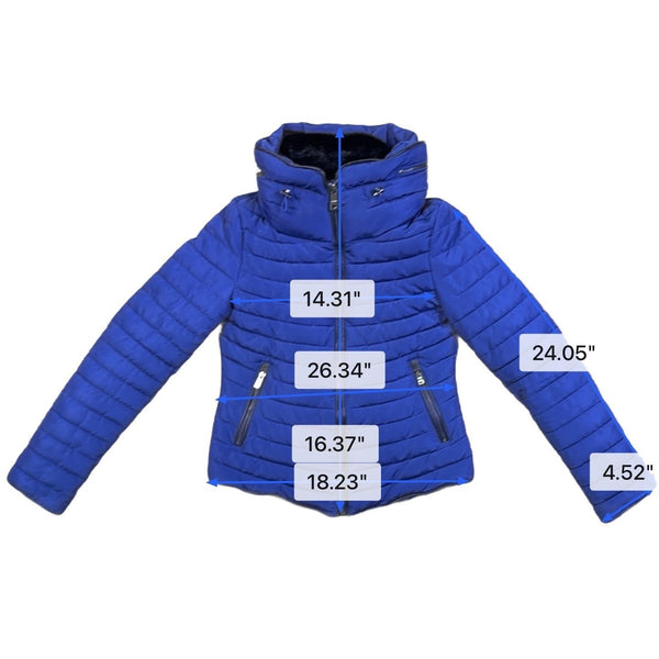 Zara Basic Womens Blue Quilted Winter Puffer Jacket W/ Zippered Pockets Size S
