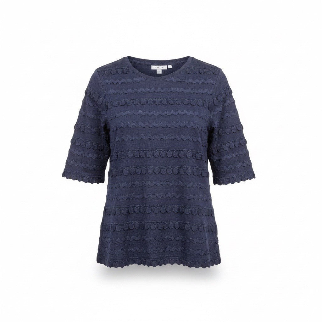 Chicos Womens Navy Cotton Blend Decorative Textured Top Size 1 USA M